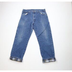 Vintage Dickies Mens 36x32 Faded Flannel Lined Wide Leg Denim Jeans Blue Cotton
